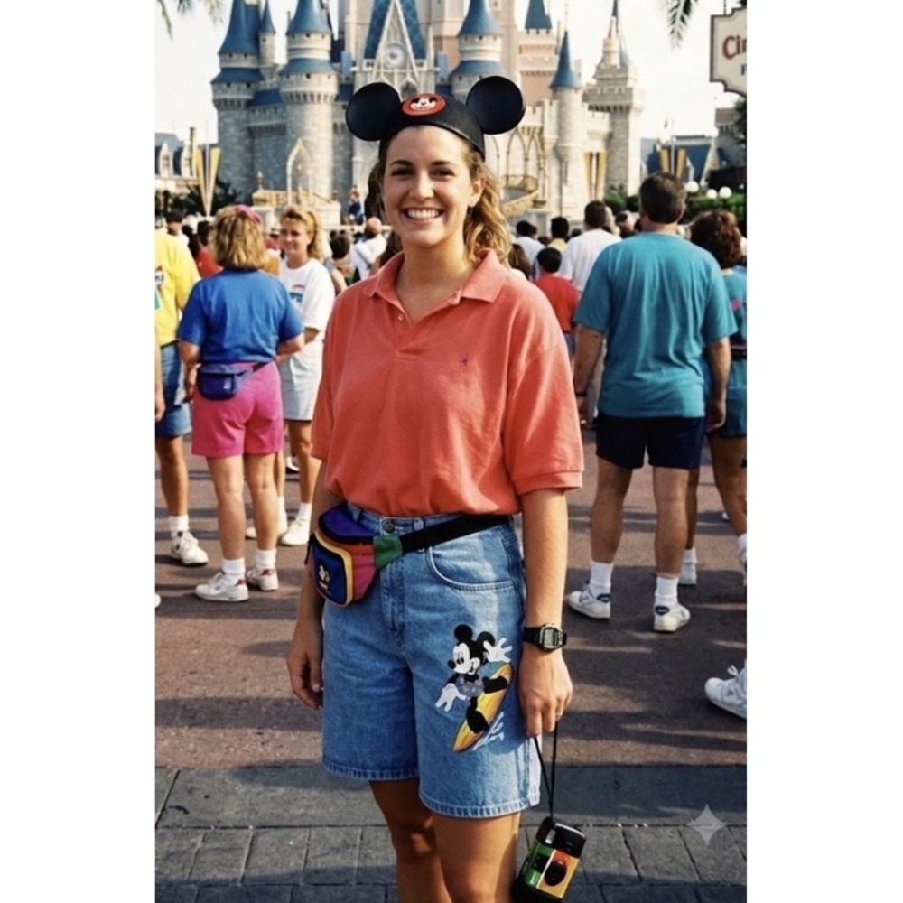 Vtg 90s Disney Mickey Mouse Jorts Modest Denim Surf Mom Jerry Leigh Sz 7/8 USA